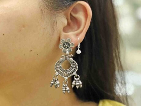 925 Silver finely carved earrings