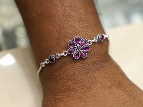 925 Sterling Silver Rakhi Chain Bracelet with Kundan Stones