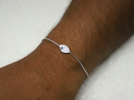 925 Sterling Silver Evil Eye Rakhi Chain Bracelet with zercons