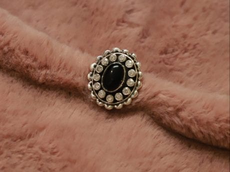 925 Silver Semi Precious Obsidian Stone Adjustable Ring