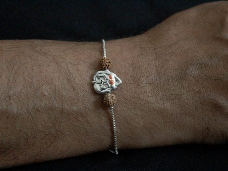 925 silver Ganesha rakhi chain bracelet with panchmukhi rudraksha