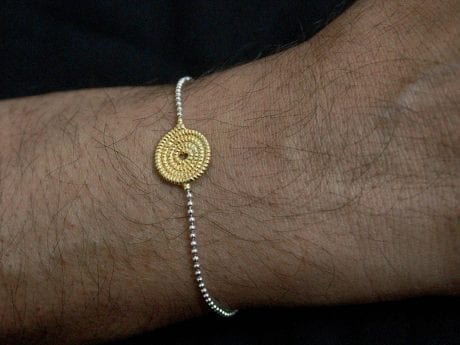 925 sterling silver rakhi chain bracelet with Gold-plated motif
