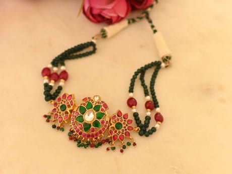 925 Silver Gold Plated Jadau Kundan Choker Necklace