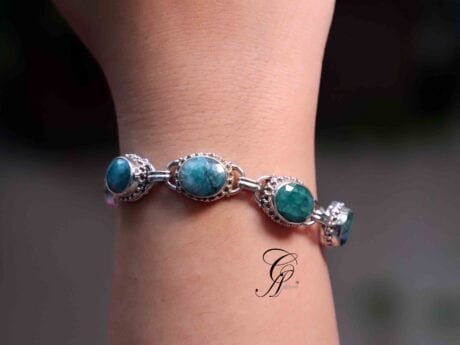 Ethereal Greenery: 925 Silver Antique Carved Emerald Bracelet