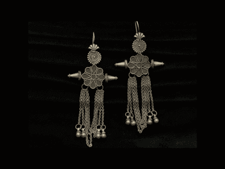Spiral Bloom Chain Earrings in 925 Silver