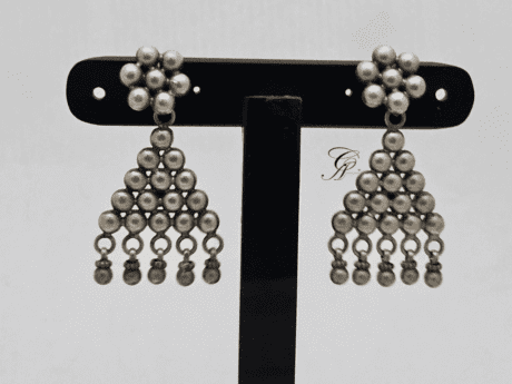 Ghungru Charm Floral Drop Earrings in 925 Silver