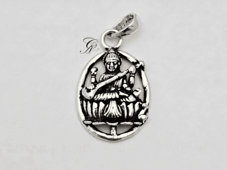 Saraswati Antique Silver Pendant in 925 Silver