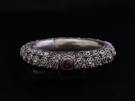 Floral Bliss Pink Ruby Kada Bangle in 925 silver