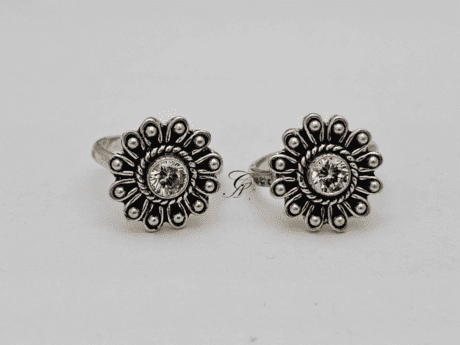 Floral Glow Sterling Silver Antique Adjustable Toe Ring in 925 Silver