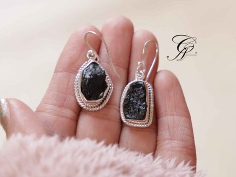 Black Quartz Hook 92.5 Silver Earrings