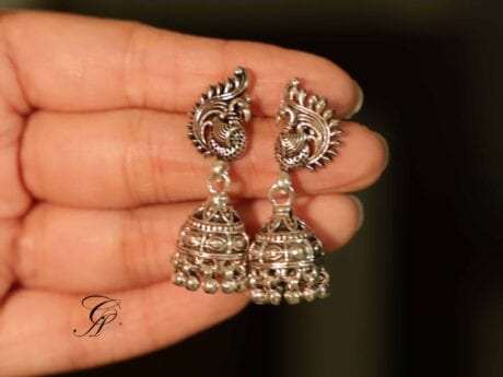 Peacock Design Jhumki with Ghungru Charm in 92.5 Silver