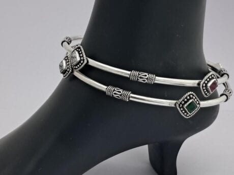 Glittering Grace 92.5 Silver Cut Stone Leg Kada