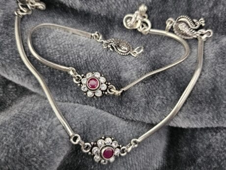 Ruby Glow 92.5 Silver Hallmarked Anklet