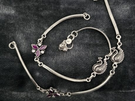 Radiant Ruby Cut Stone Silver Anklet