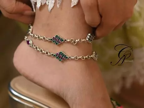 Ever-Green Payal with Rubies payal in 925 silver