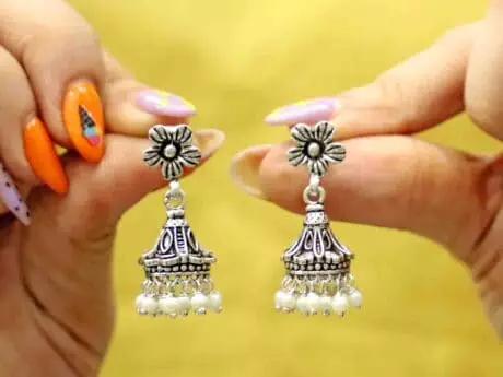 925 Silver finely carved pearl jhumka