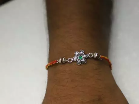 925 Silver Beautiful Motif Rakhi with Panchmukhi Rudraksha
