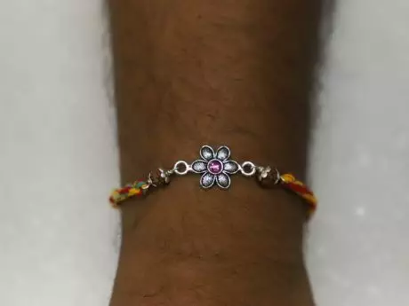 925 Silver Beautiful Motif Rakhi with Panchmukhi Rudraksha