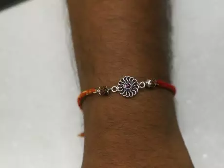 925 Silver Beautiful Motif Rakhi with Panchmukhi Rudraksha