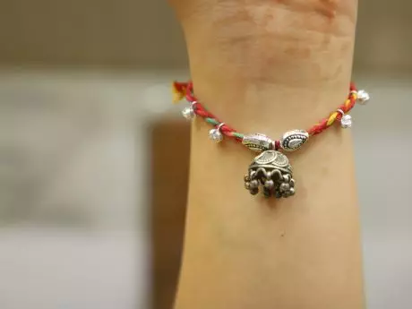 Lumba Rakhi in Braided Thread with 925 Silver Jhumki Hanging