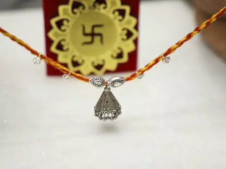 Lumba Rakhi in Braided Thread with 925 Silver Jhumki Hanging
