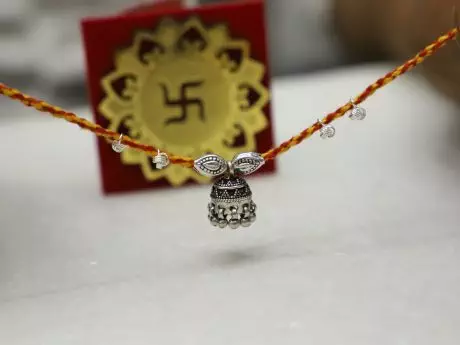 Lumba Rakhi in Braided Thread with 925 Silver Jhumki Hanging