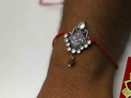 925 Silver Royal Kundan Rakhi with Rudraksha
