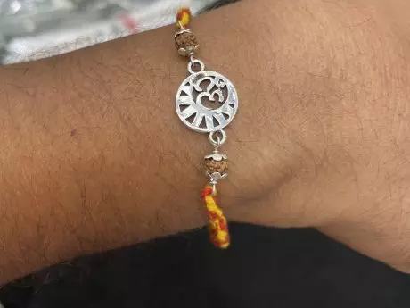 925 silver Om Rakhi with Panchmukhi Rudraksha