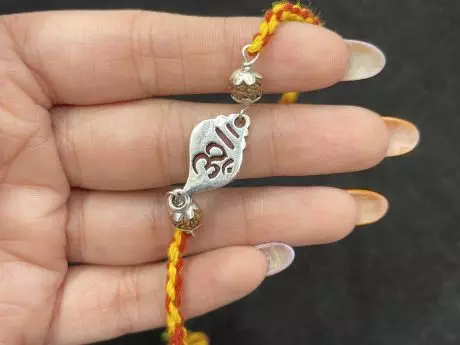 925 silver Om Rakhi with Panchmukhi Rudraksha