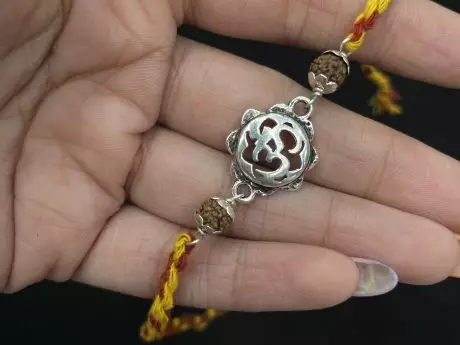 925 silver Om Rakhi with Panchmukhi Rudraksha