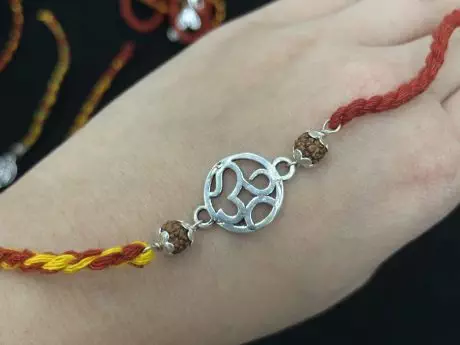 925 silver Om Rakhi with Panchmukhi Rudraksha
