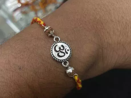 925 silver Om Rakhi with Panchmukhi Rudraksha