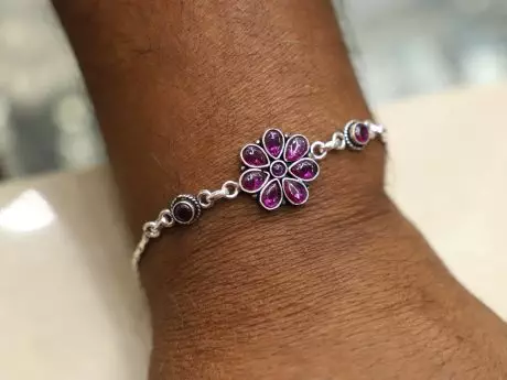 925 Sterling Silver Rakhi Chain Bracelet with Kundan Stones