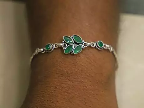 925 Sterling Silver Rakhi Chain Bracelet with Kundan Stones