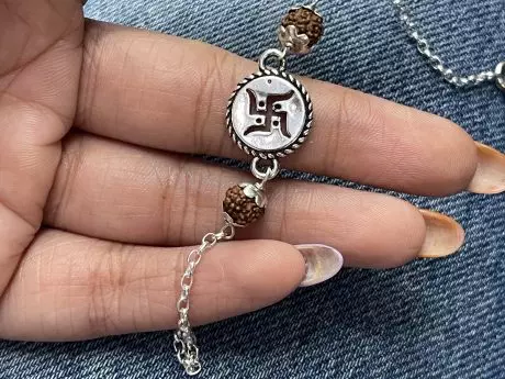 925 Sterling Silver 'Swastika' Rakhi Chain Bracelet