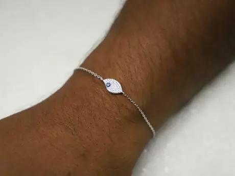 925 Sterling Silver Evil Eye Rakhi Chain Bracelet with zercons