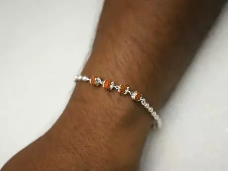 925 Sterling Silver Rakhi Chain Bracelet with rudraksha