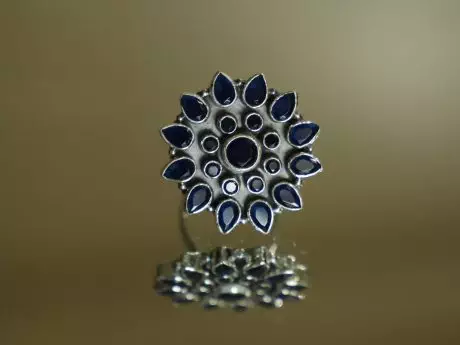 925 Silver Vintage Blue Adjustable Ring