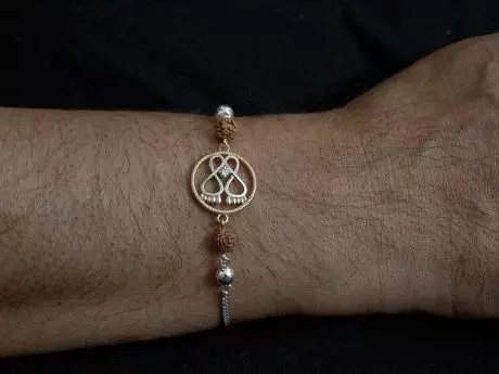 925 silver laxmi charan rakhi chain bracelet with panchmukhi rudraksha