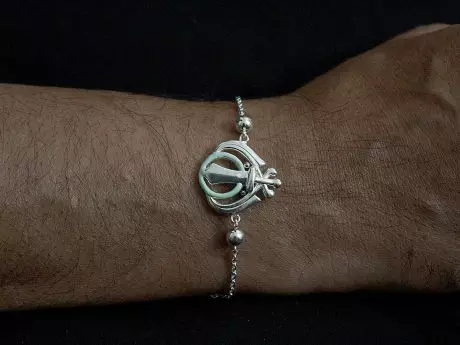 925 Sterling Silver Chain Rakhi Bracelet with Khanda