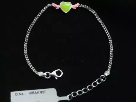 925 Sterling Silver Cute Enamel Painted Angel Heart Chain Rakhi Bracelet for Kids