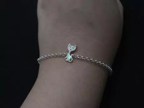 925 Sterling Silver Cute Enamel Painted Cat Chain Rakhi Bracelet for Kids