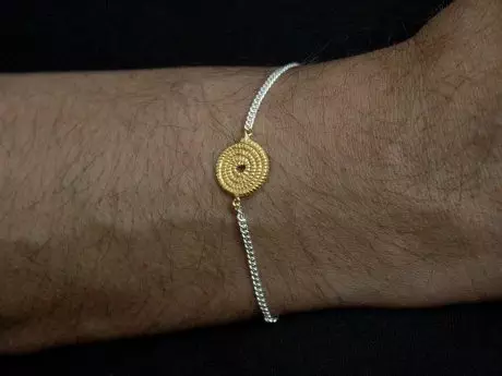 925 sterling silver rakhi chain bracelet with Gold-plated motif