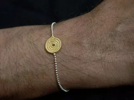 925 sterling silver rakhi chain bracelet with Gold-plated motif
