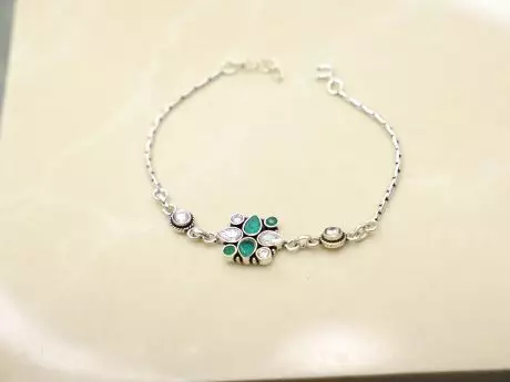 925 Sterling Silver Rakhi Chain Bracelet with Kundan Stones