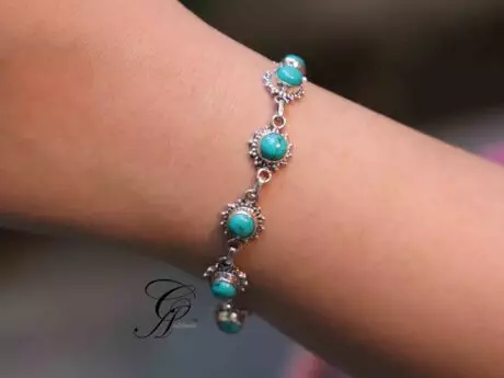 Indian Elegance: 925 Silver Turquoise Bracelet