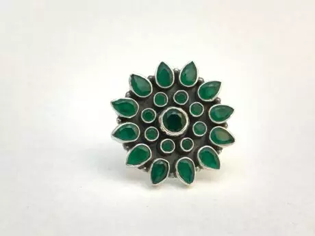 Emerald Bloom Adjustable Ring in 92.5 Silver