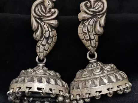 Peacock Motif Bell Charm Jhumki in 925 silver