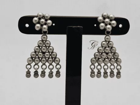 Ghungru Charm Floral Drop Earrings in 925 Silver