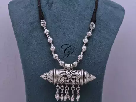 Antique Dholki Pendant Necklace in 925 Silver
